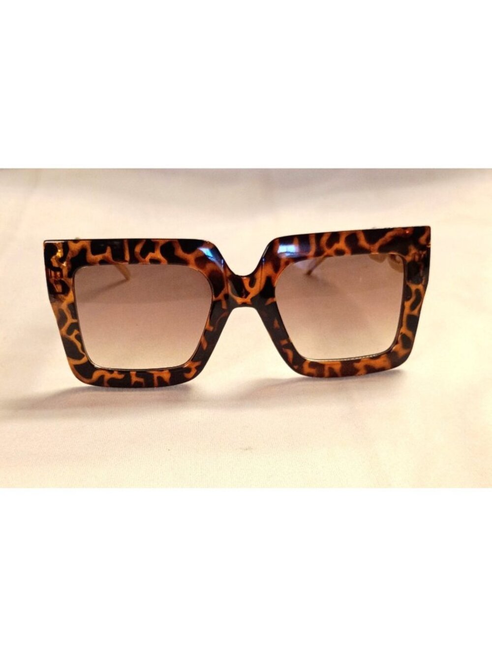 Leopard Print Chain Link Square Sunglasses Retro Punk Boho Fashion Shades